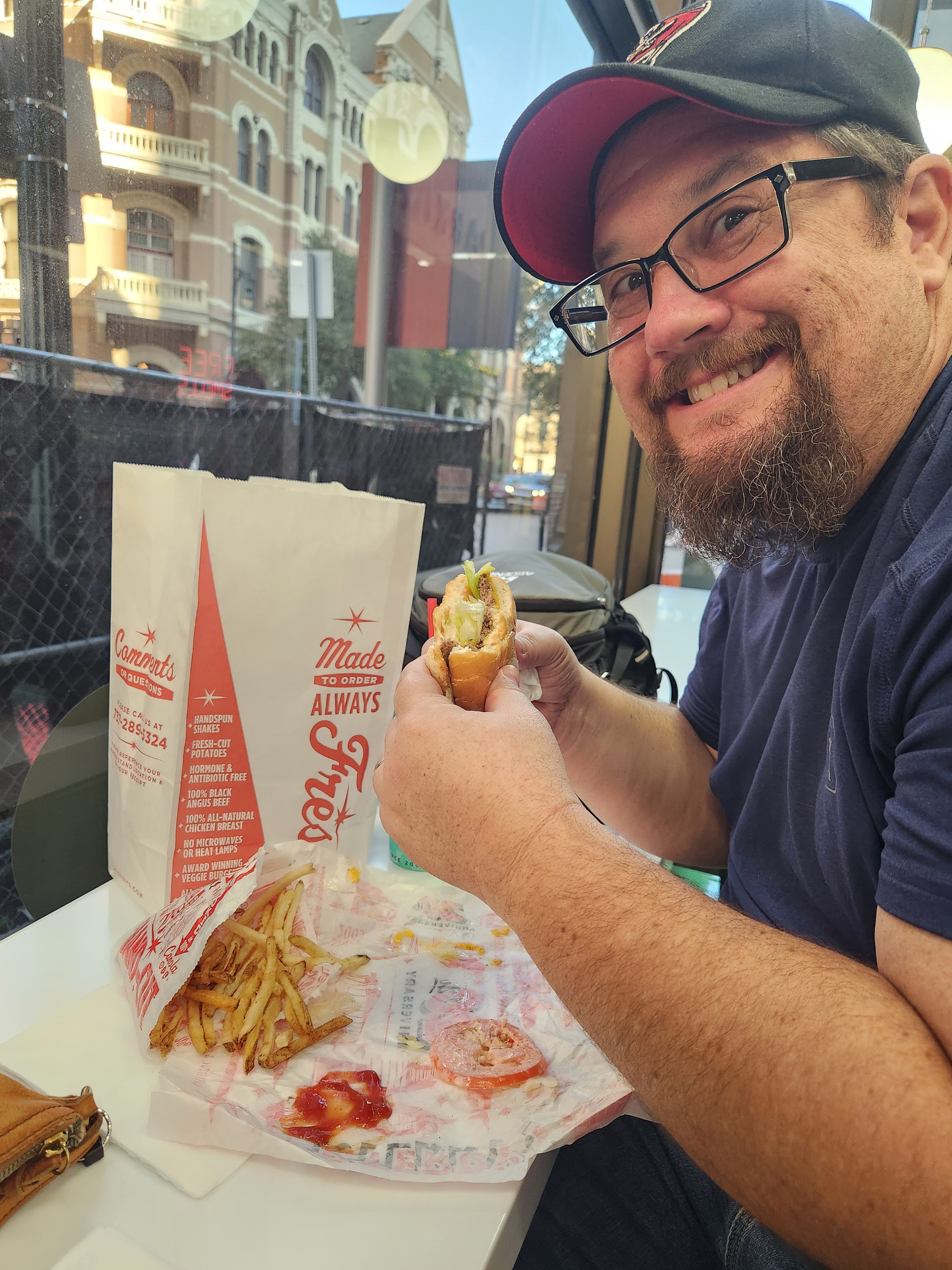Dan enjoying a burger